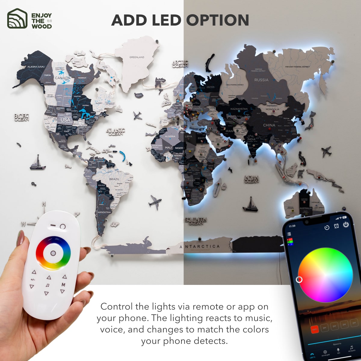 Luminous LED Wooden World Map Wall Art - Nordik