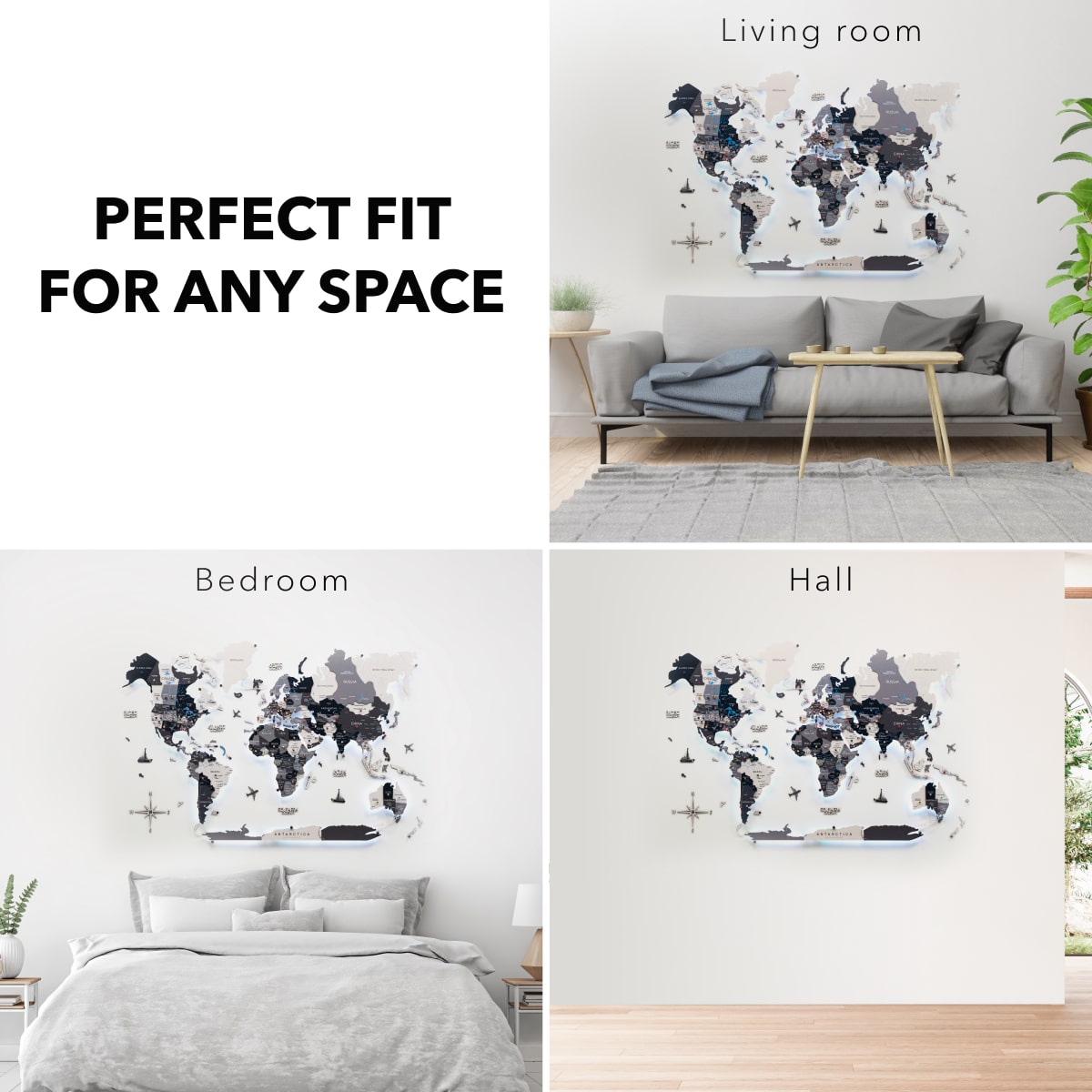 Luminous LED Wooden World Map Wall Art - Nordik