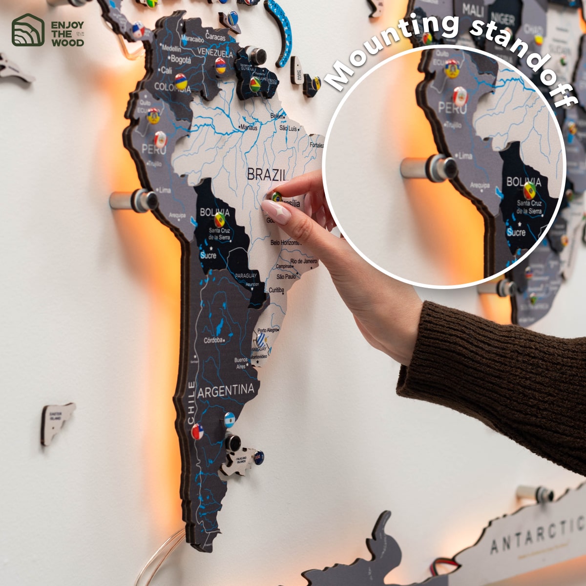 Luminous LED Wooden World Map Wall Art - Nordik