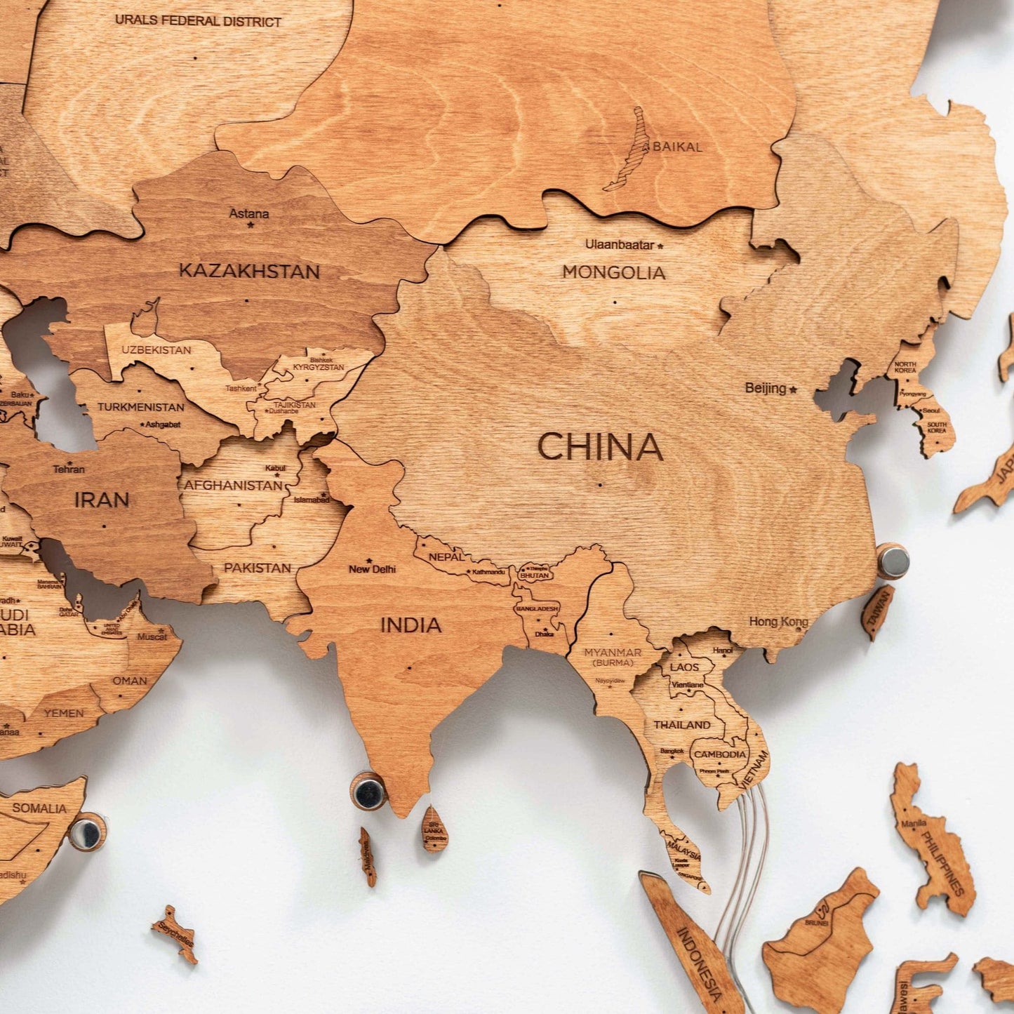 LED Wooden World Map Wall Art - Oak