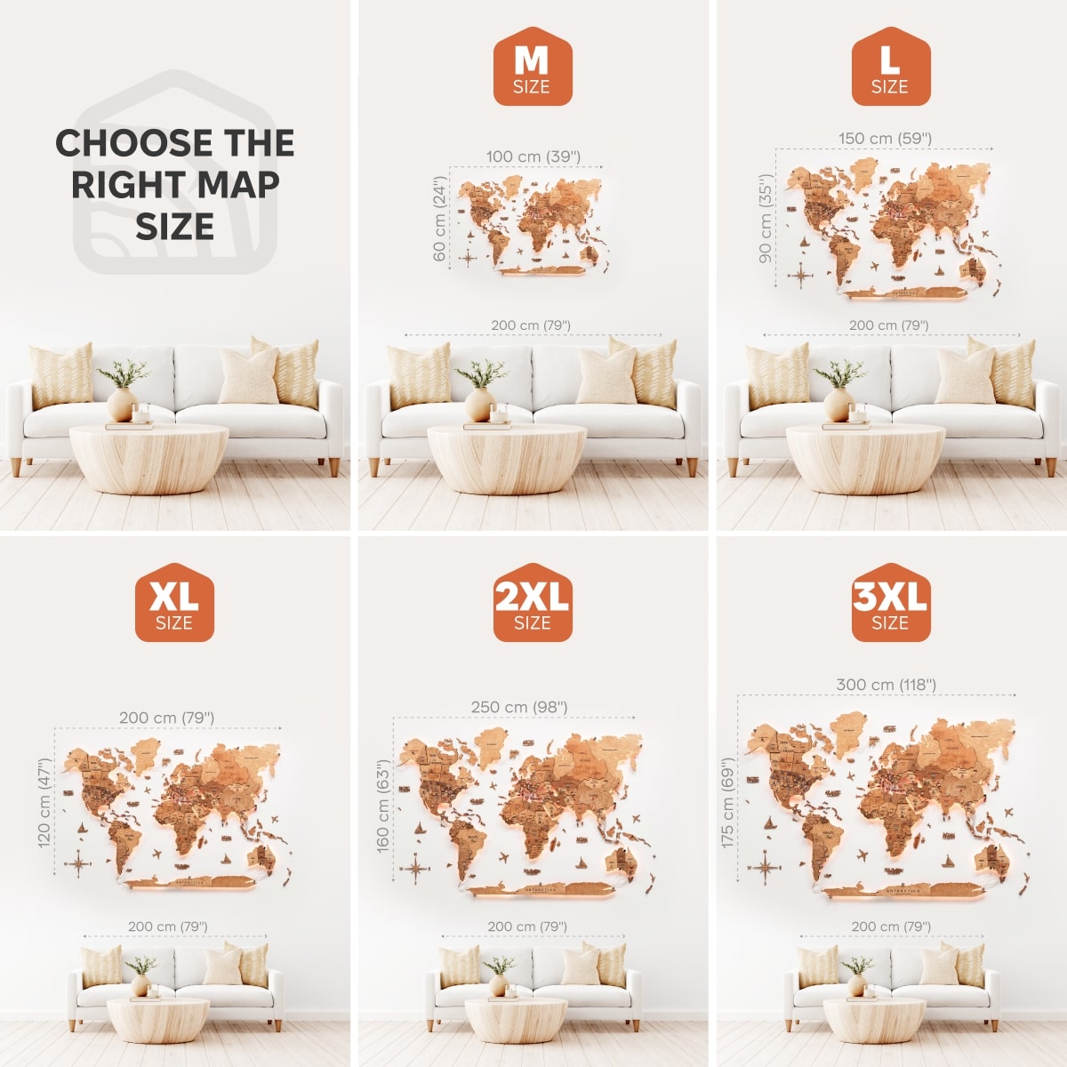 LED Wooden World Map Wall Art - Oak