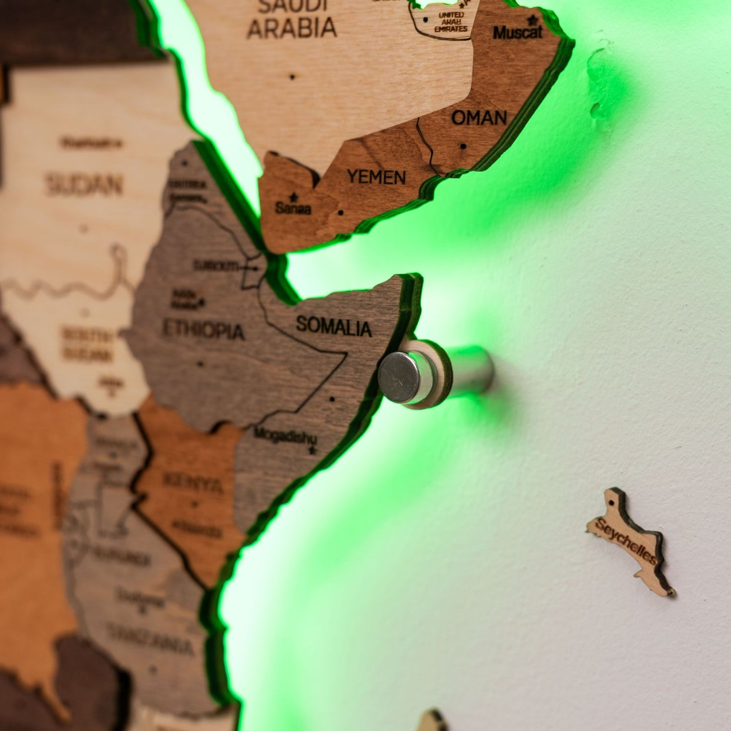 LED Wooden World Map Wall Art - Multicolor