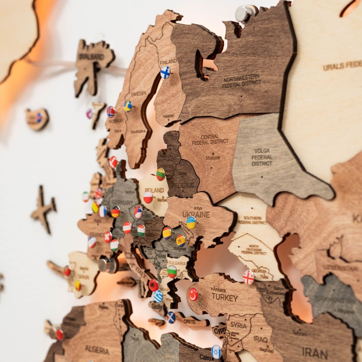 LED Wooden World Map Wall Art - Smokey