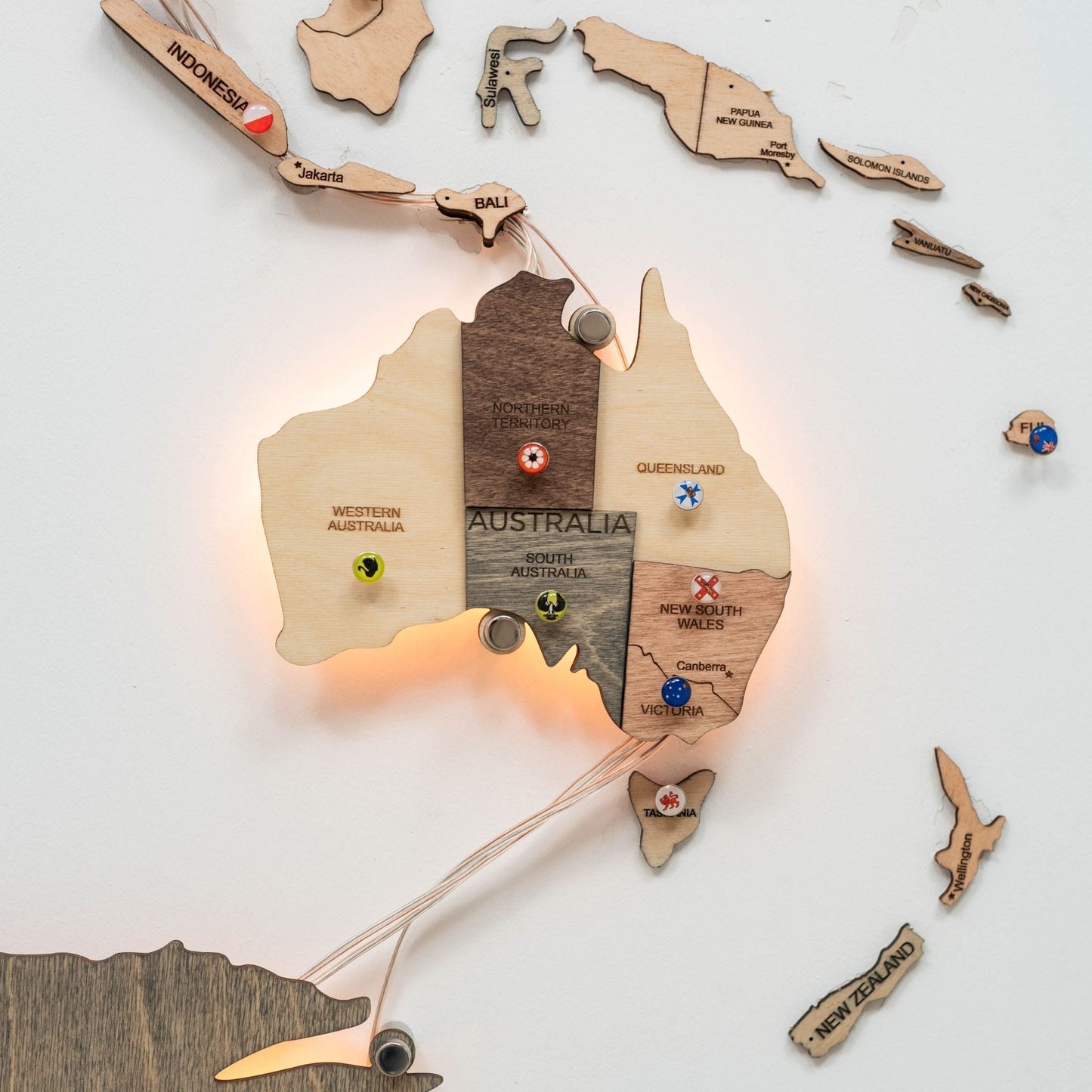 LED Wooden World Map Wall Art - Smokey