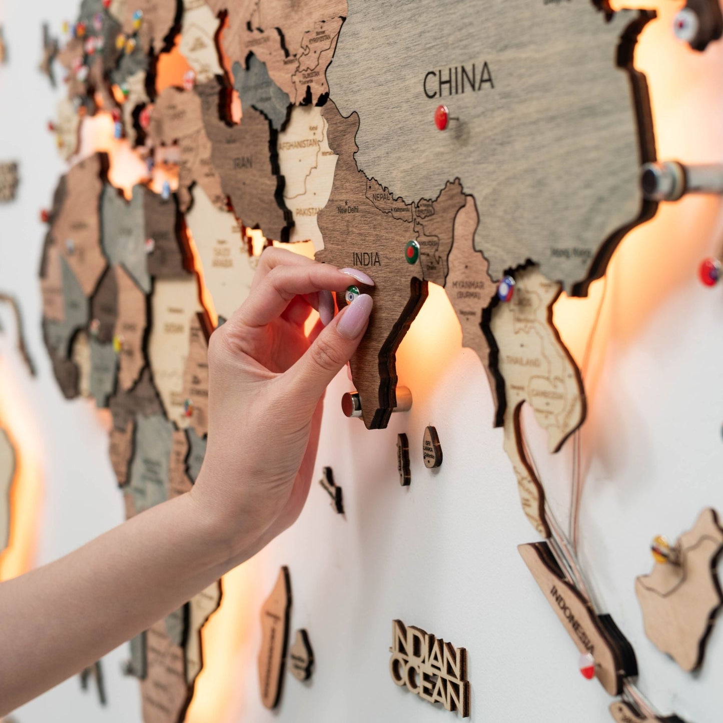 LED Wooden World Map Wall Art - Smokey