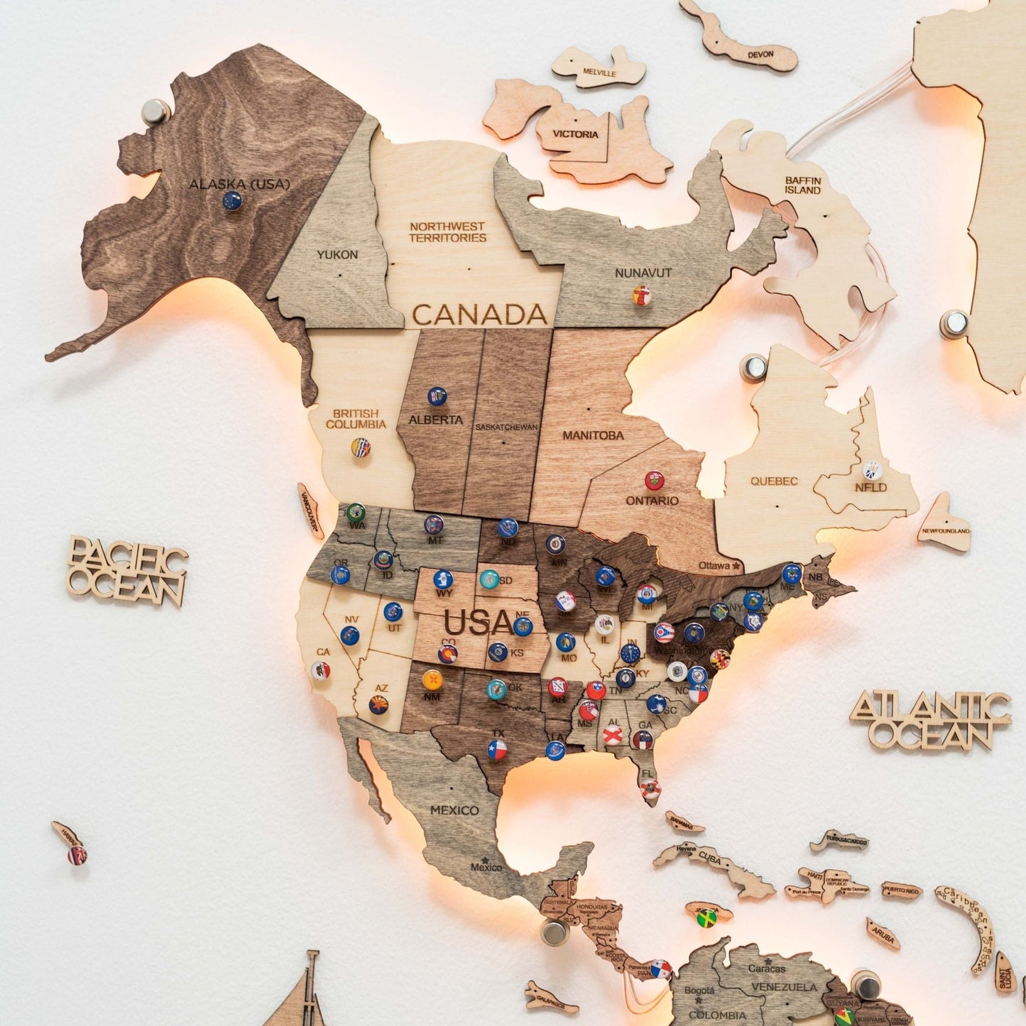 LED Wooden World Map Wall Art - Smokey