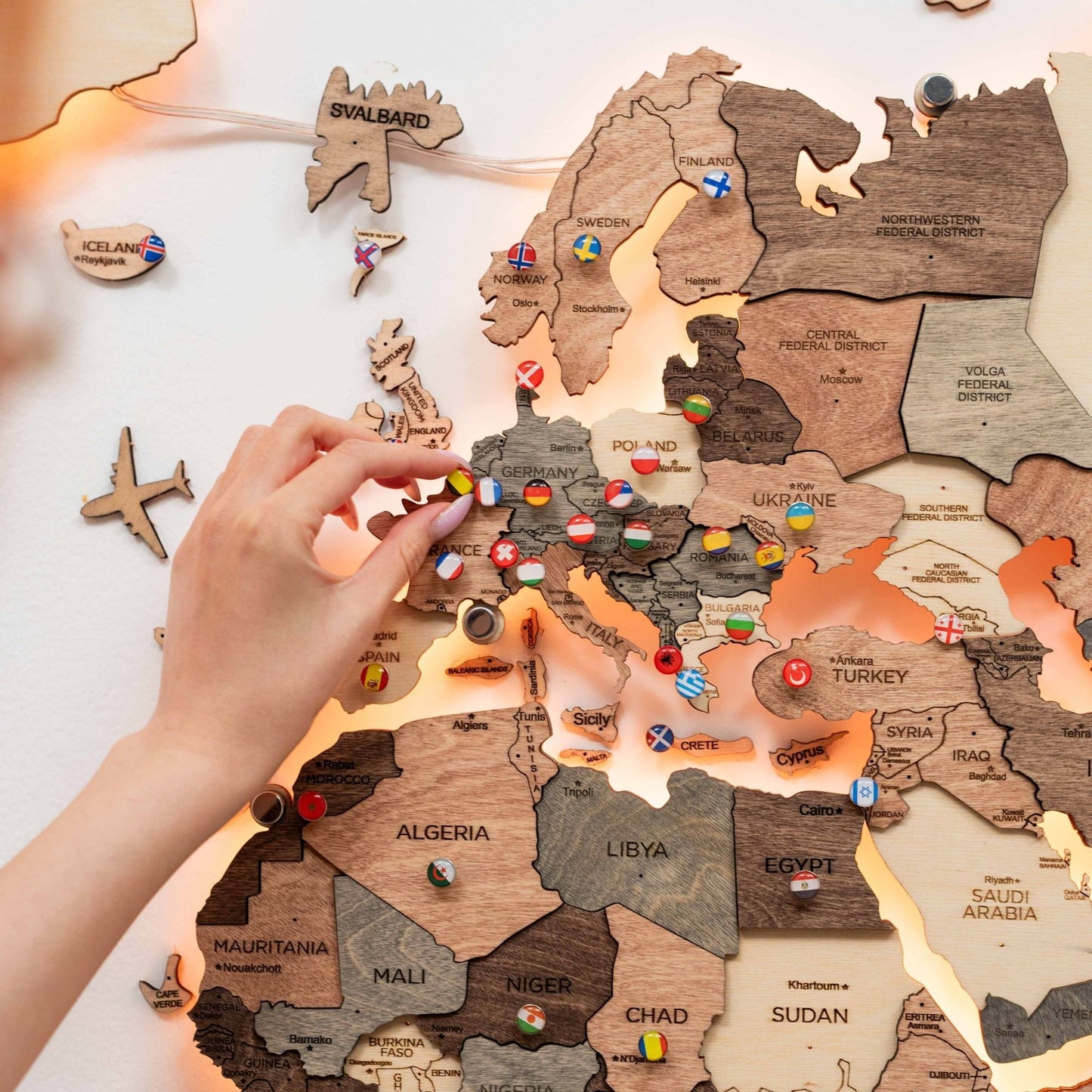 LED Wooden World Map Wall Art - Smokey