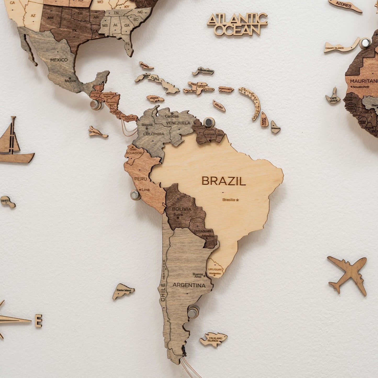 LED Wooden World Map Wall Art - Smokey