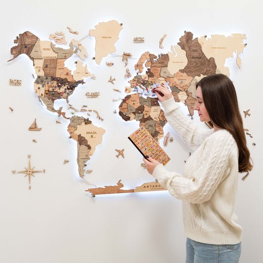 LED wooden world map wall art, Smokey finish
