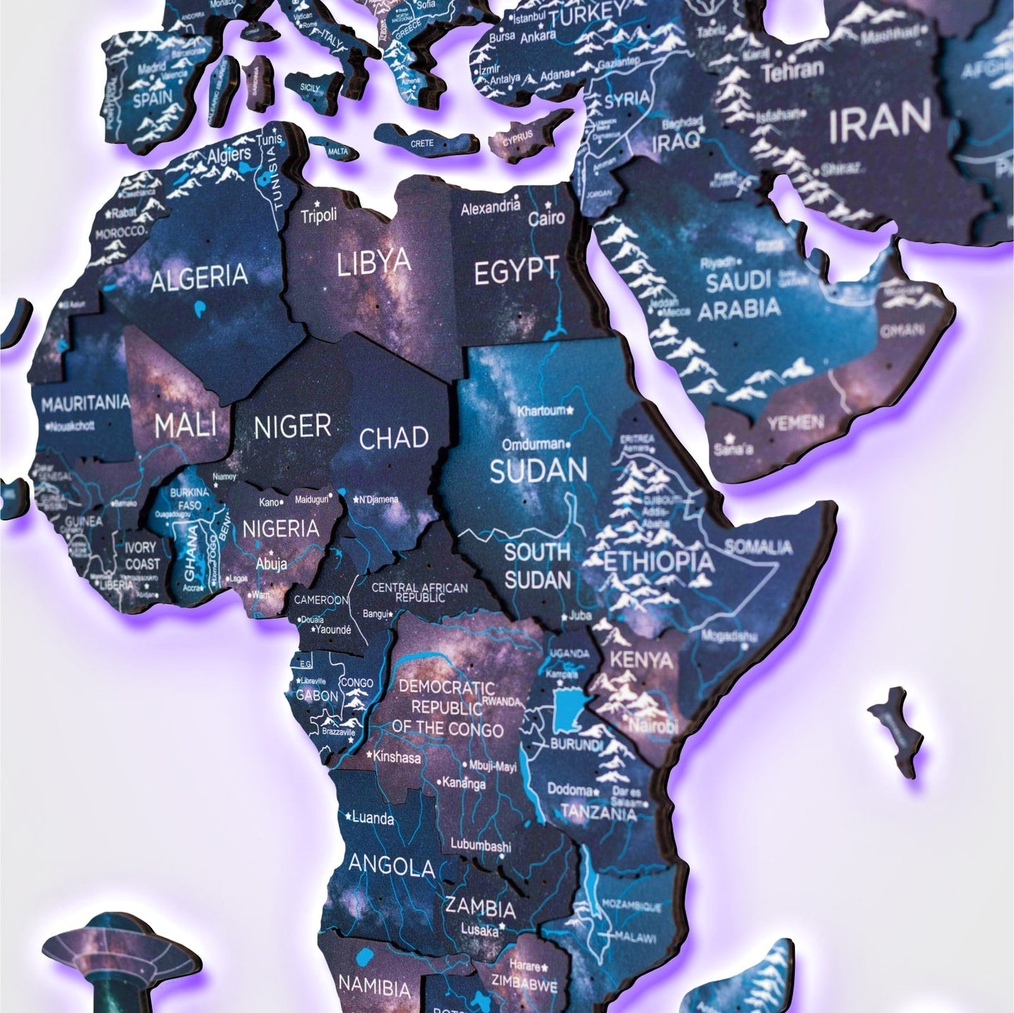 Luminous LED Wooden World Map Wall Art - Space