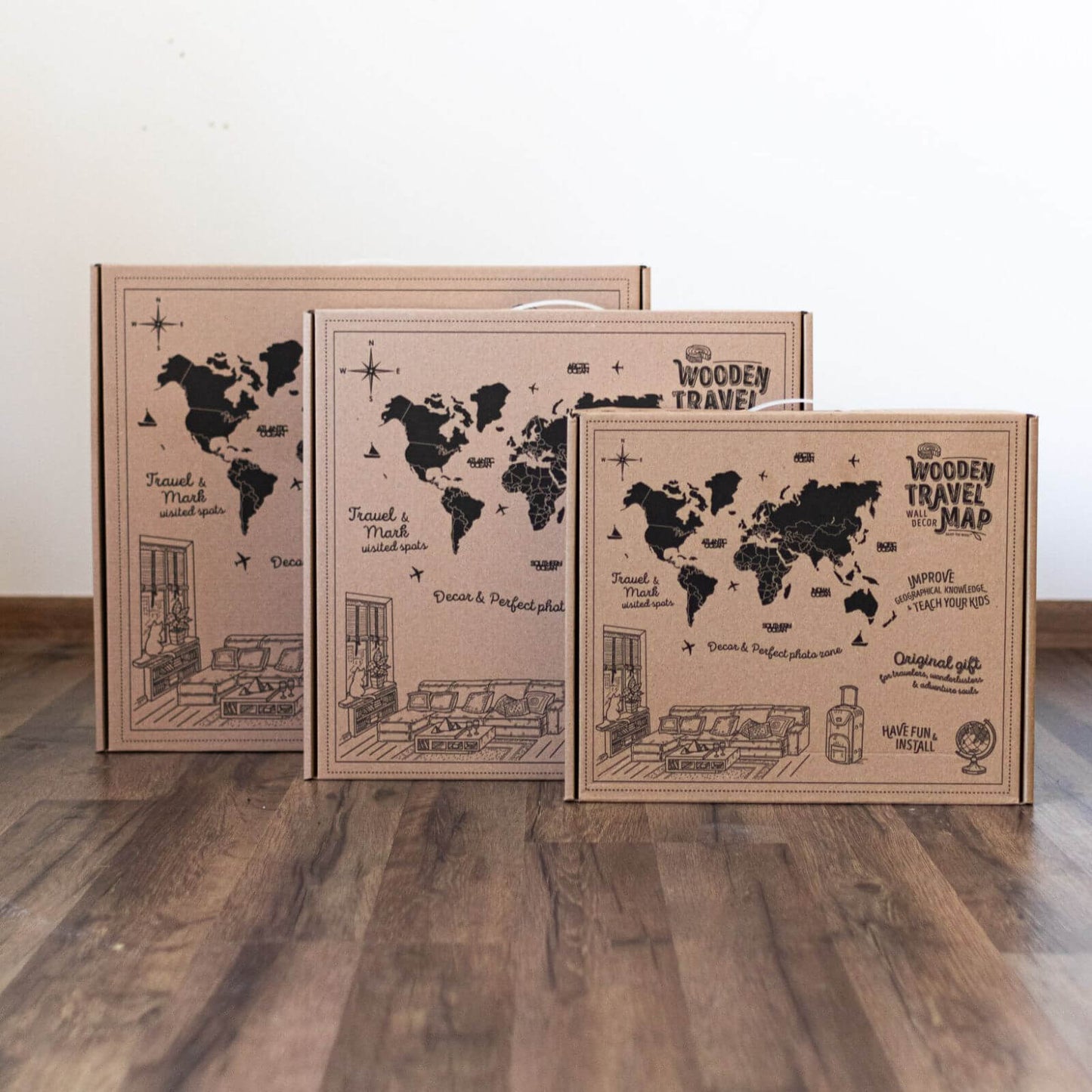 3D Wooden Luminous World Map Wall Art - Physical