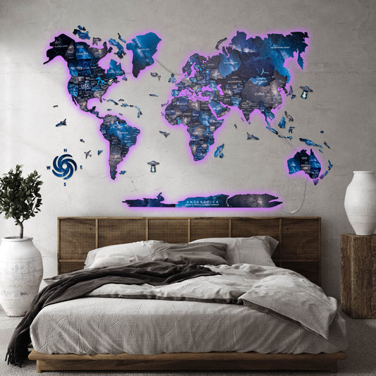 Luminous LED wooden world map wall art, Space finish