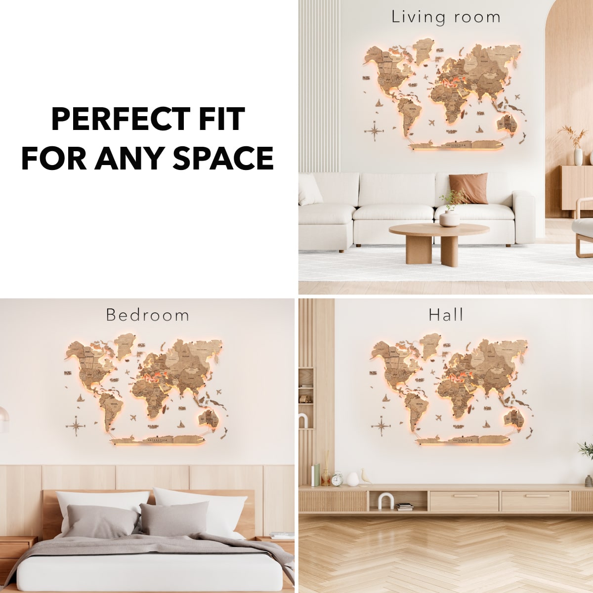 LED Wooden World Map Wall Art - Terra