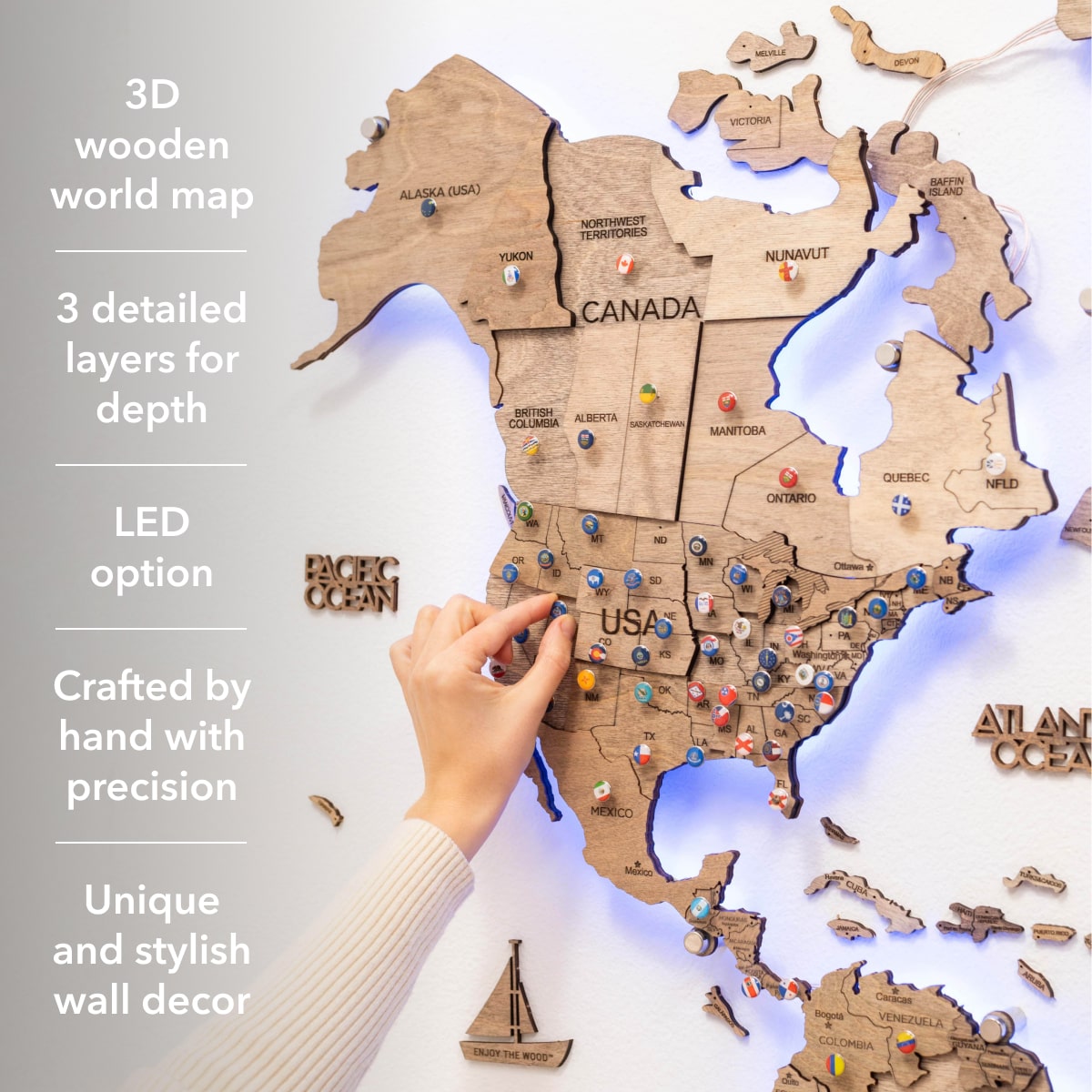 LED Wooden World Map Wall Art - Terra