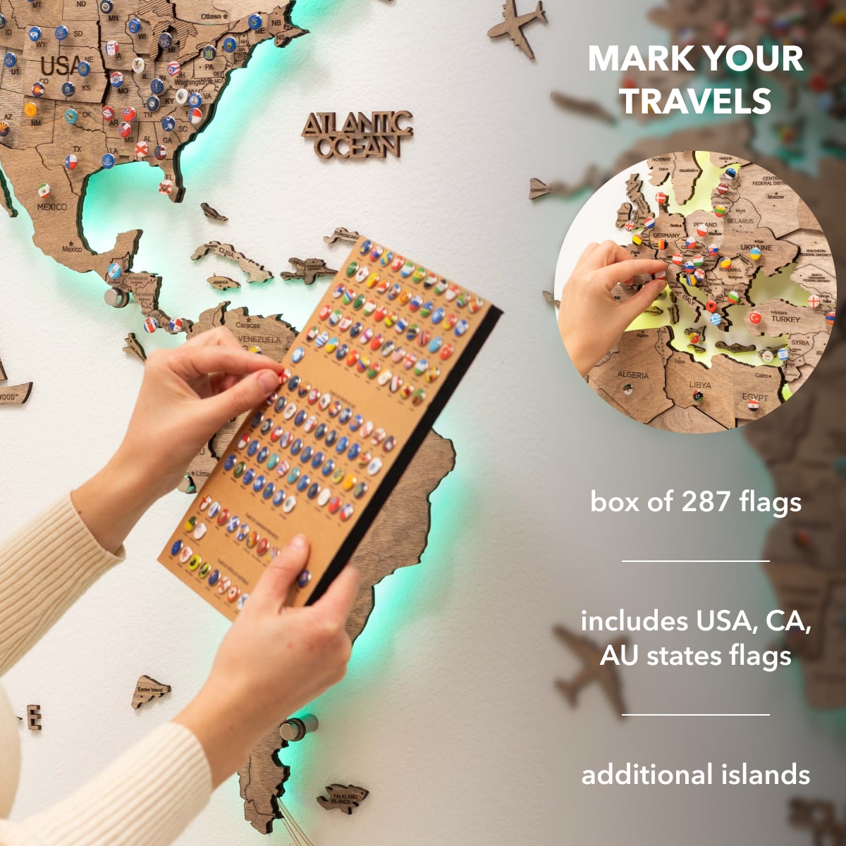 LED Wooden World Map Wall Art - Terra