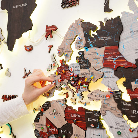 Luminous LED Wooden World Map Wall Art - Urban