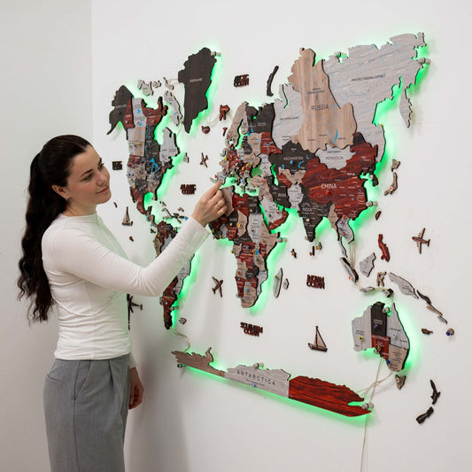 Luminous LED wooden world map wall art, Urban finish