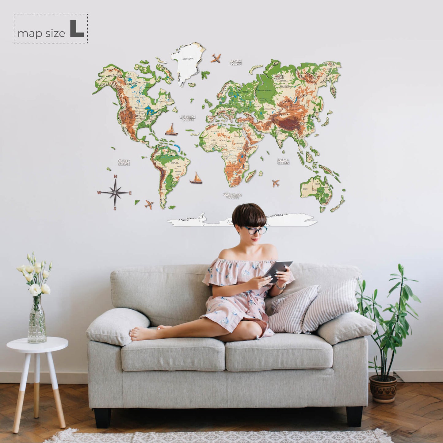 3D Wooden Luminous World Map Wall Art - Physical