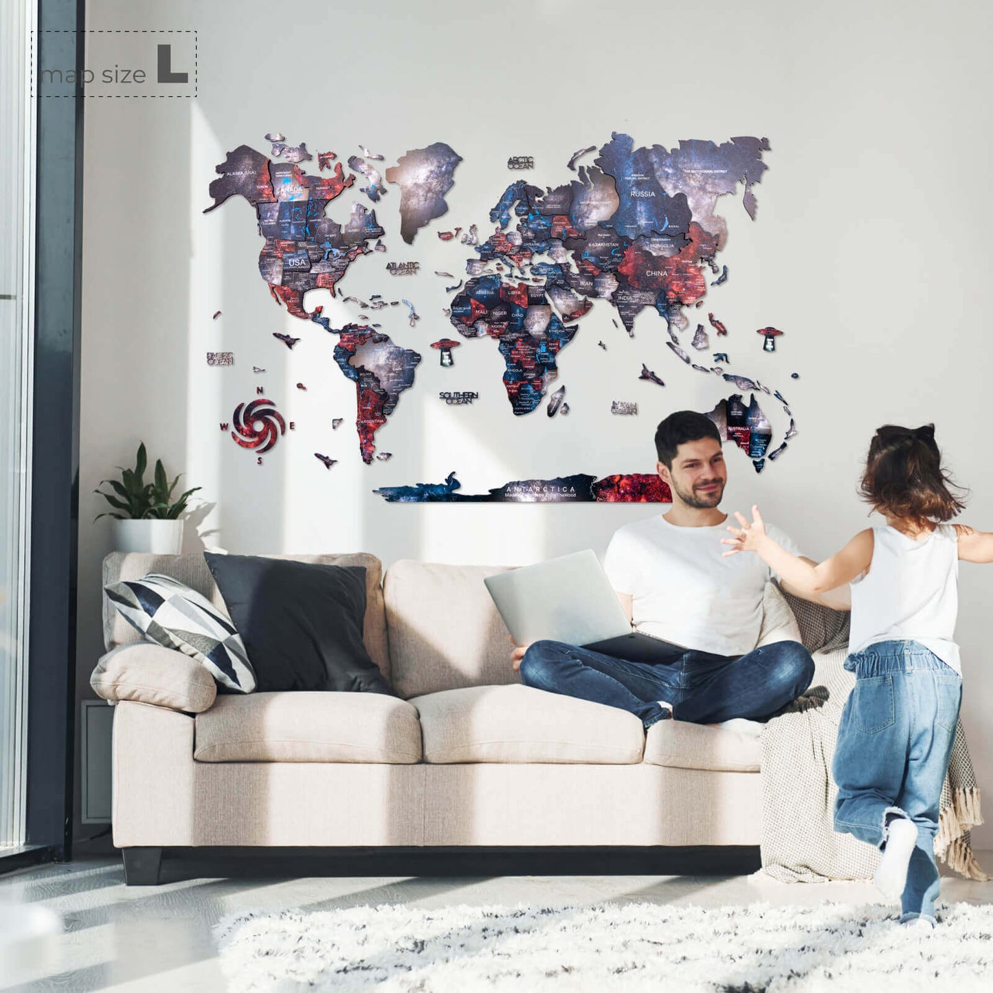 3D Wooden World Map Wall Art - Alcor