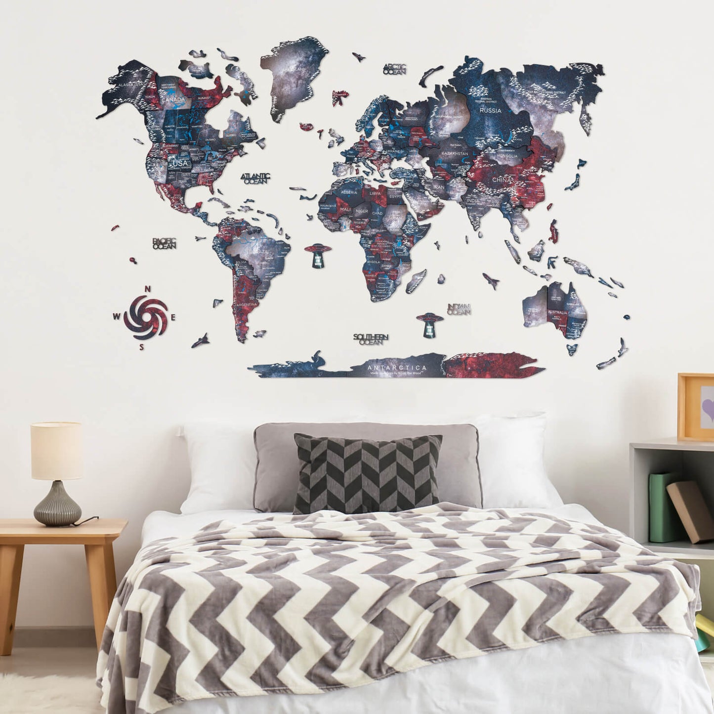 3D Wooden World Map Wall Art - Alcor