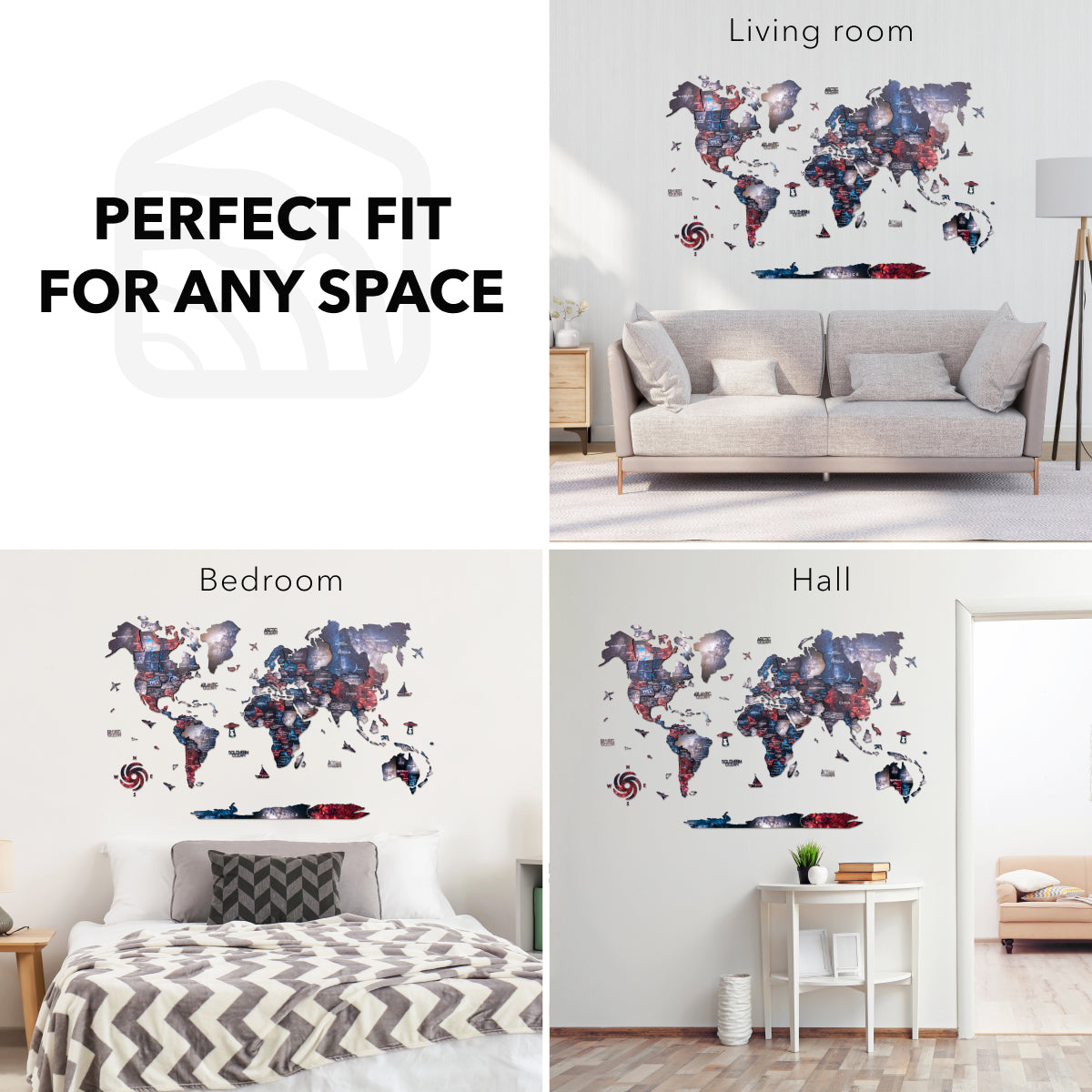 3D Wooden World Map Wall Art - Alcor