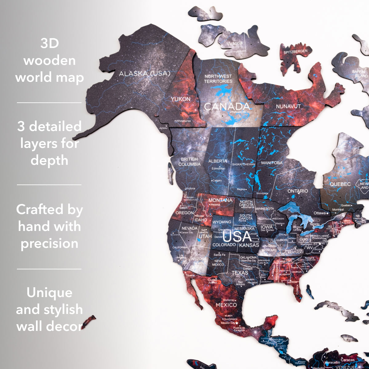 3D Wooden World Map Wall Art - Alcor