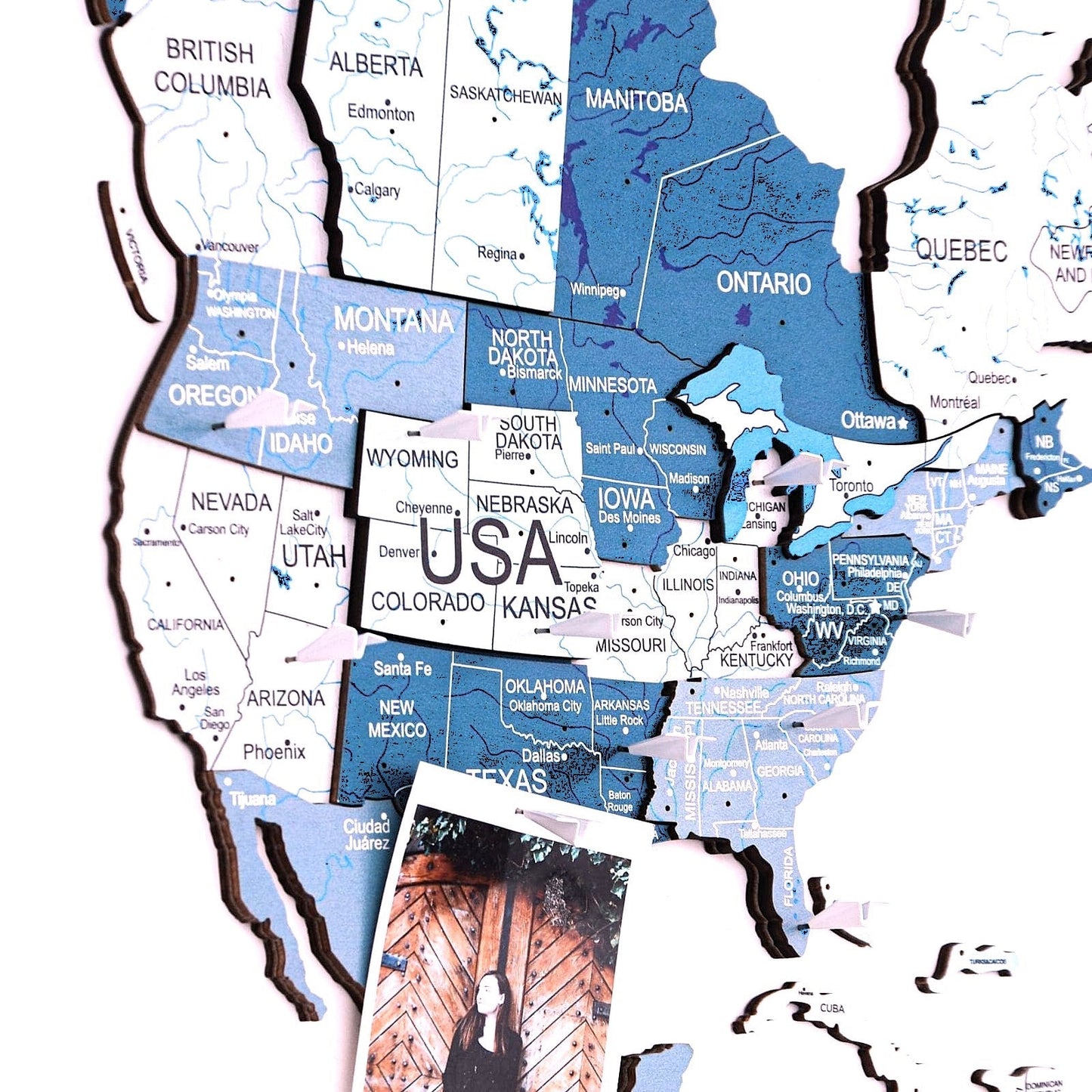 3D Wooden World Map Wall Art - Aqua
