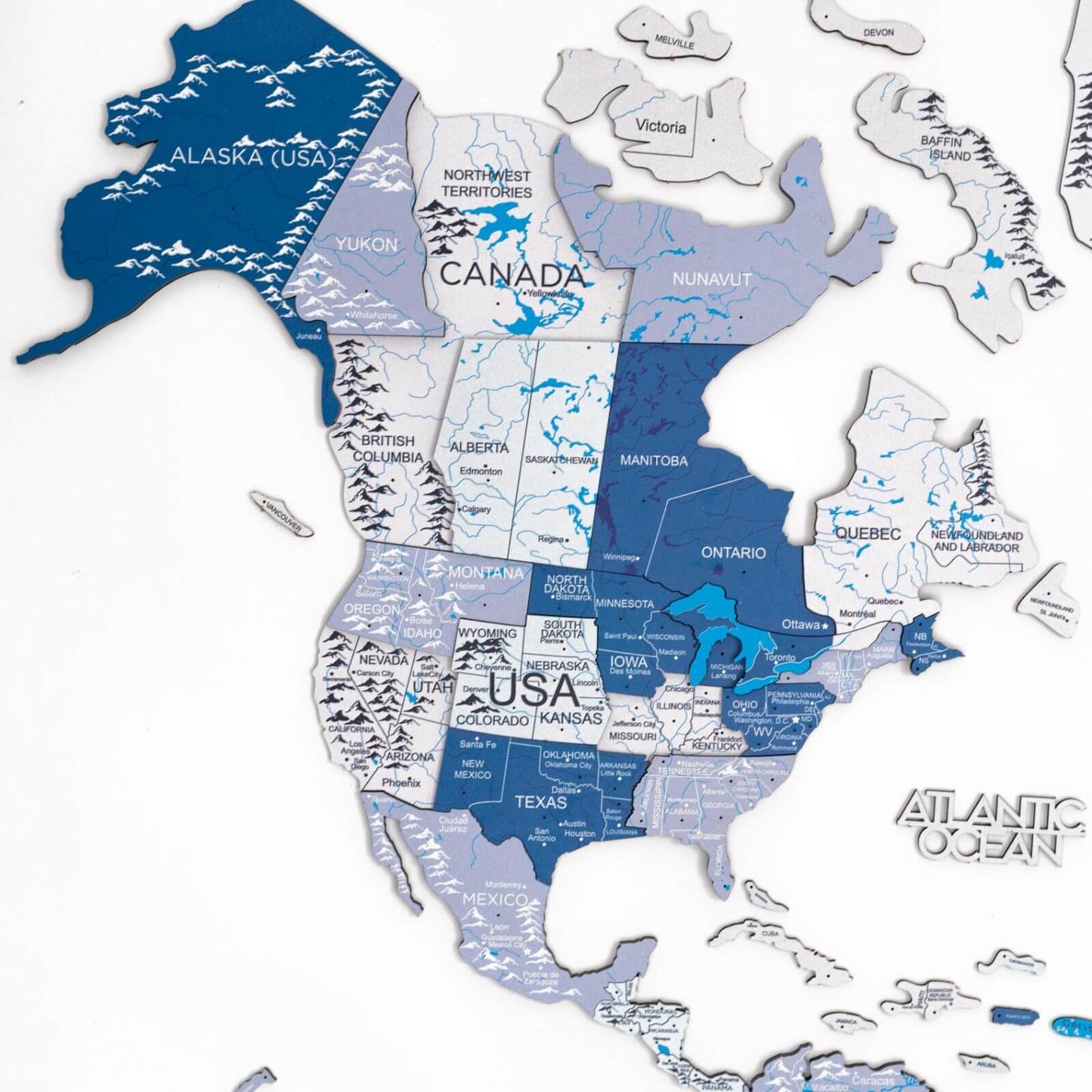 3D Wooden World Map Wall Art - Aqua