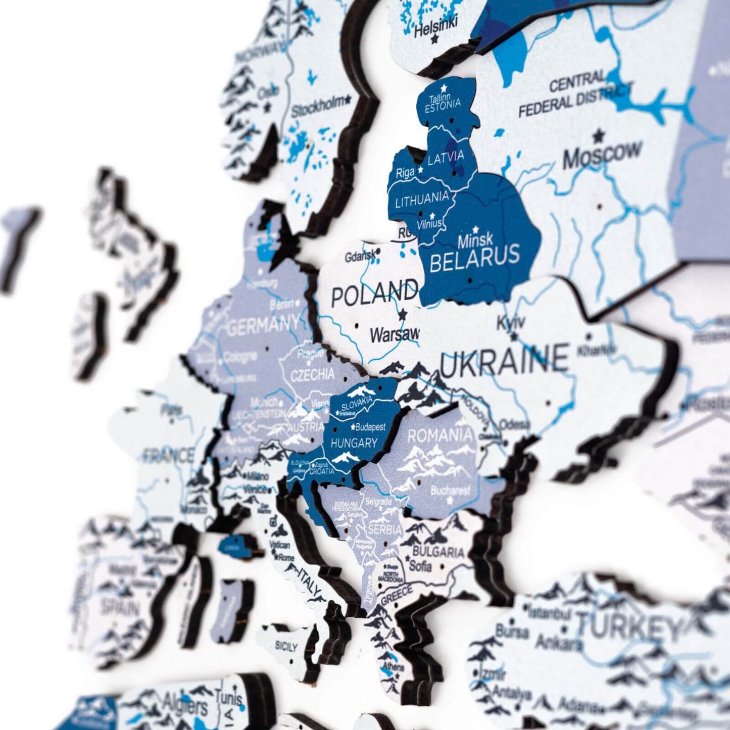 3D Wooden World Map Wall Art - Aqua