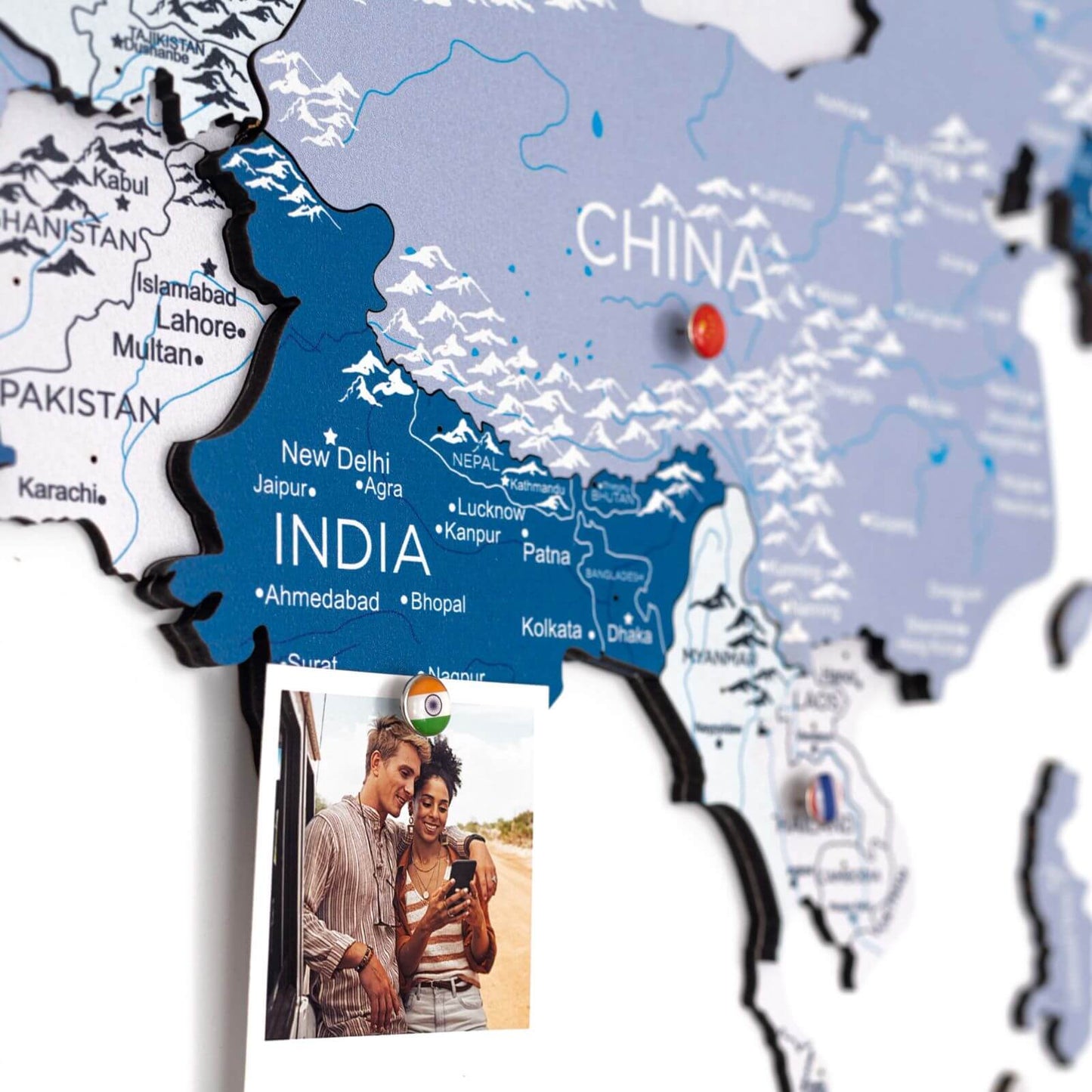 3D Wooden World Map Wall Art - Aqua