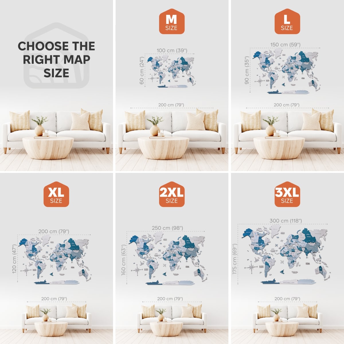 3D Wooden World Map Wall Art - Aqua