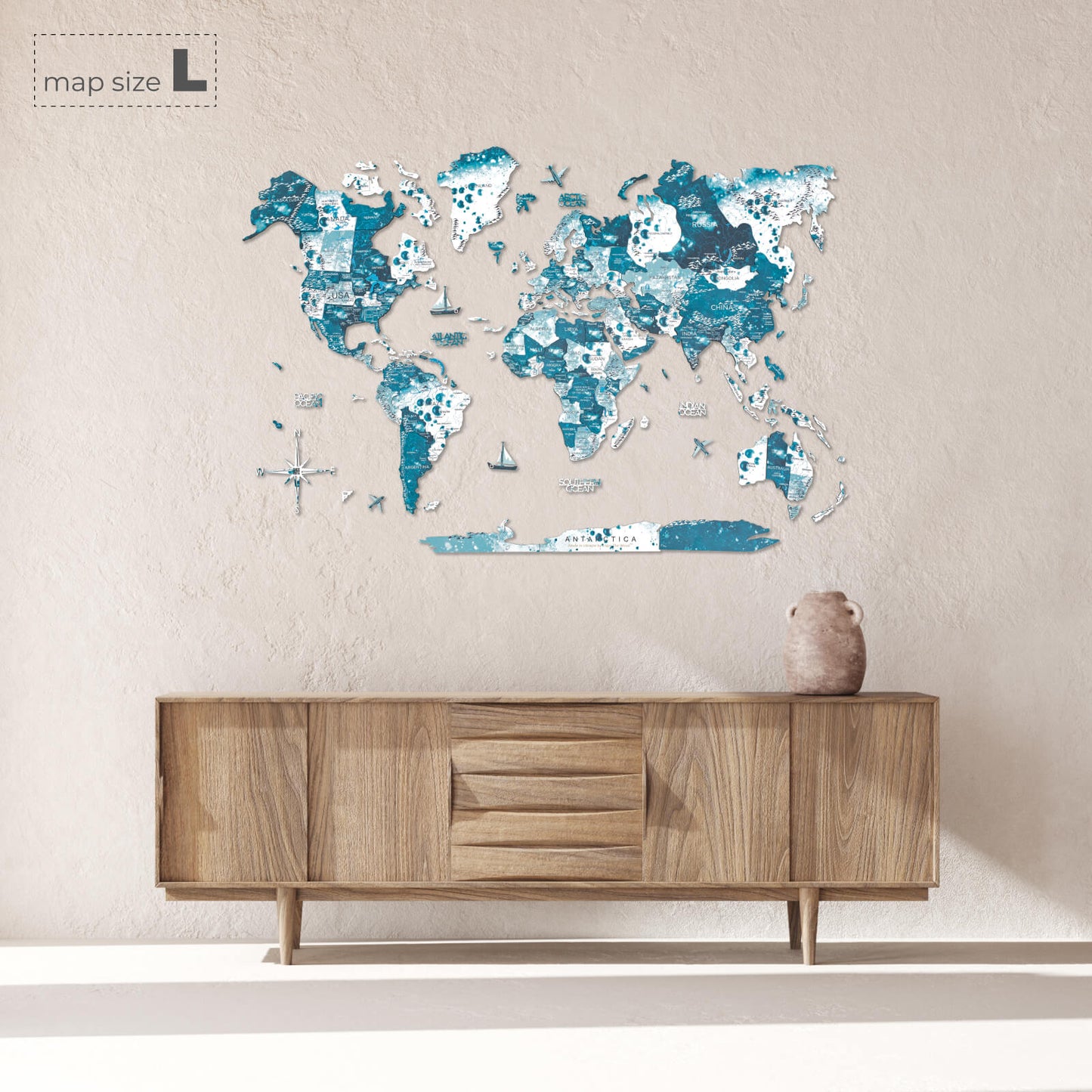 3D Wooden World Map Wall Art - Aurora