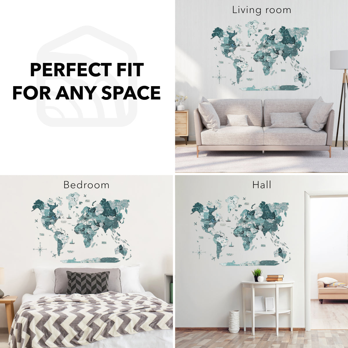 3D Wooden World Map Wall Art - Aurora