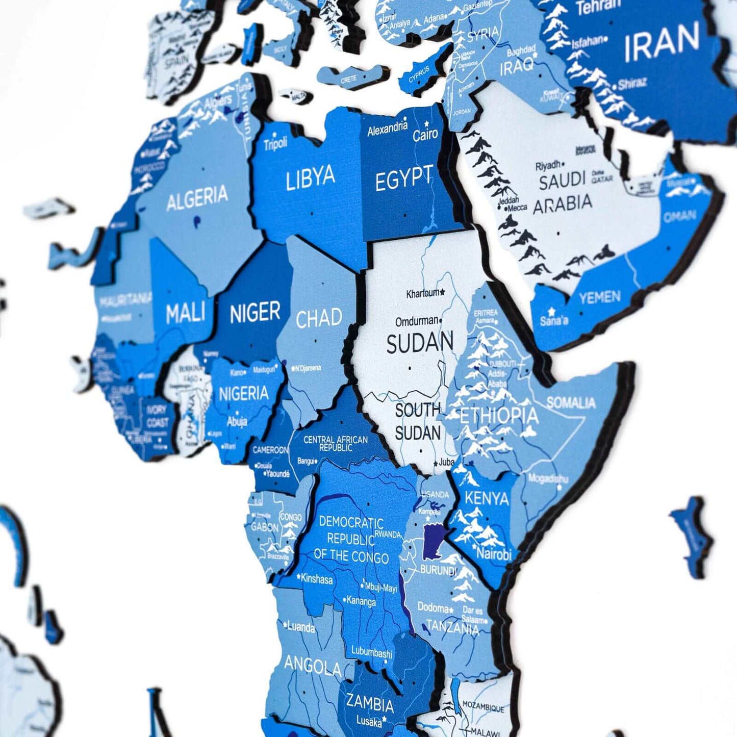 3D Wooden World Map Wall Art - Azure