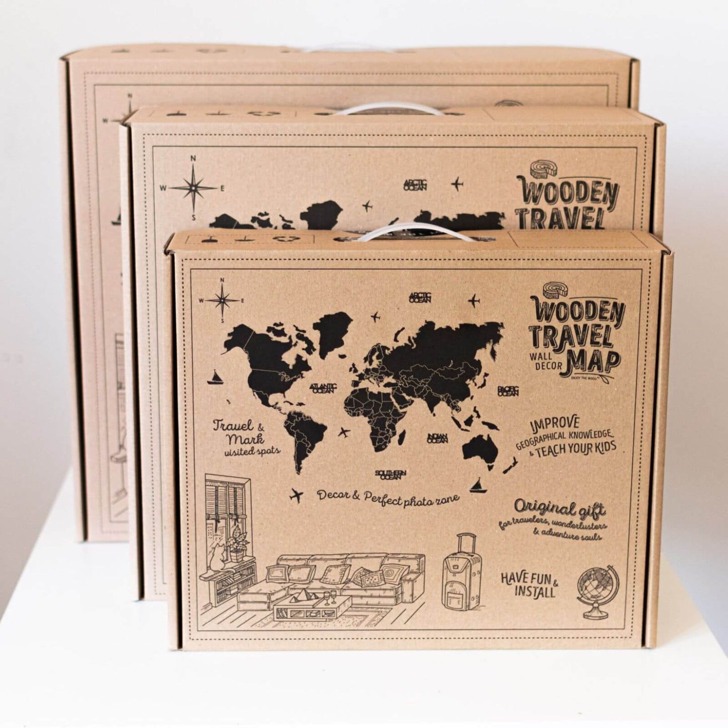 3D Wooden World Map Wall Art - Azure