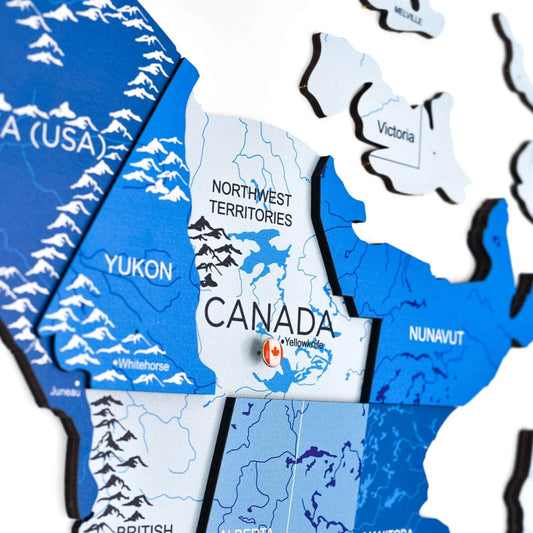 3D Wooden World Map Wall Art - Azure