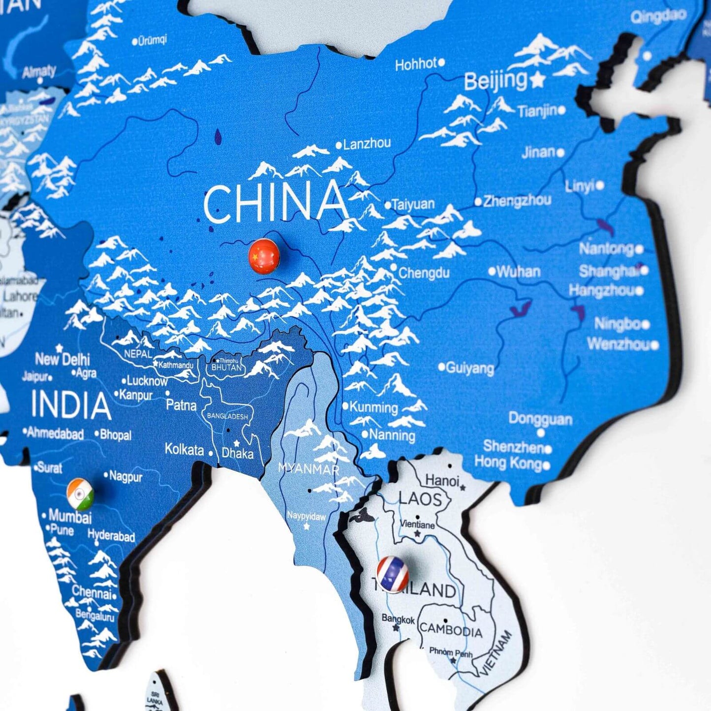 3D Wooden World Map Wall Art - Azure