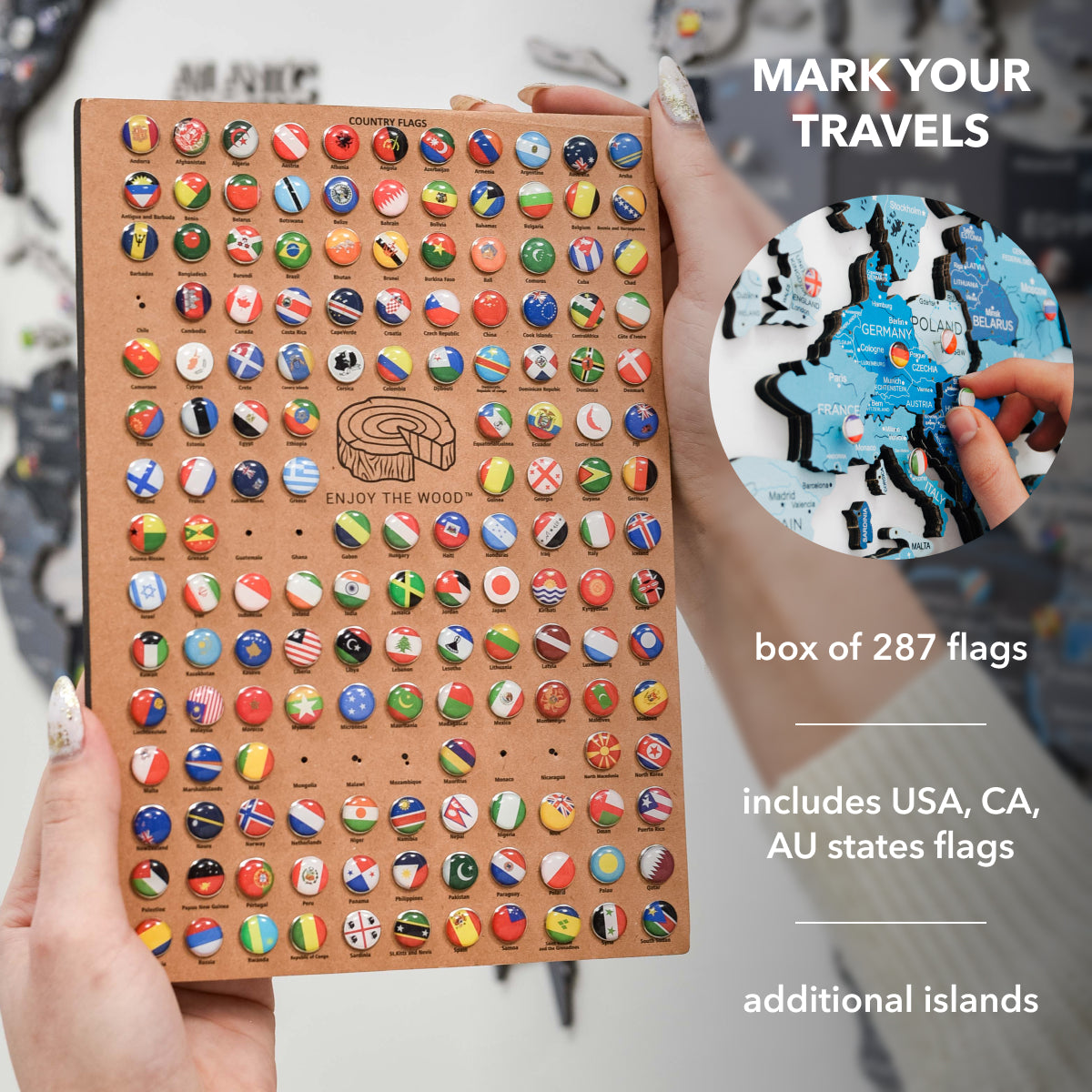 3D Wooden World Map Wall Art - Azure