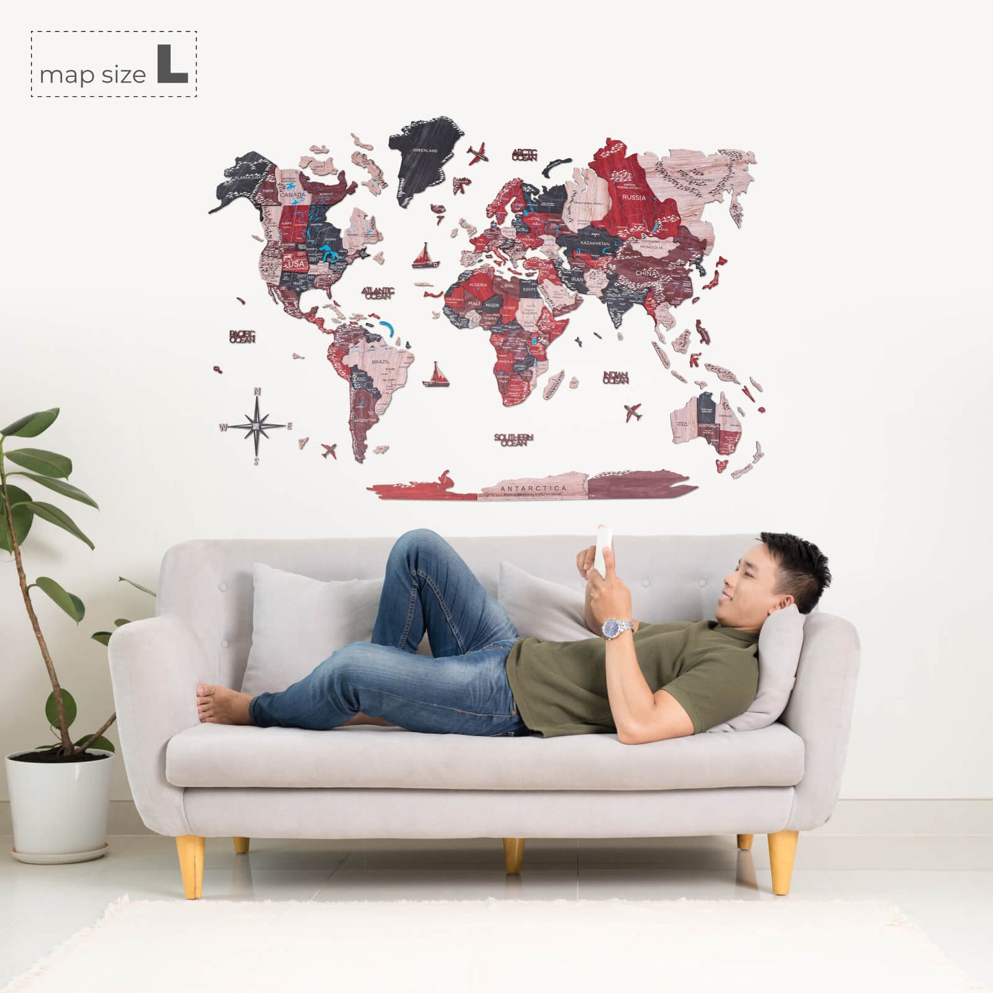 3D Wooden World Map Wall Art - Cliff