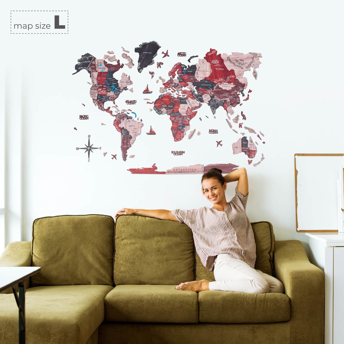 3D Wooden World Map Wall Art - Cliff