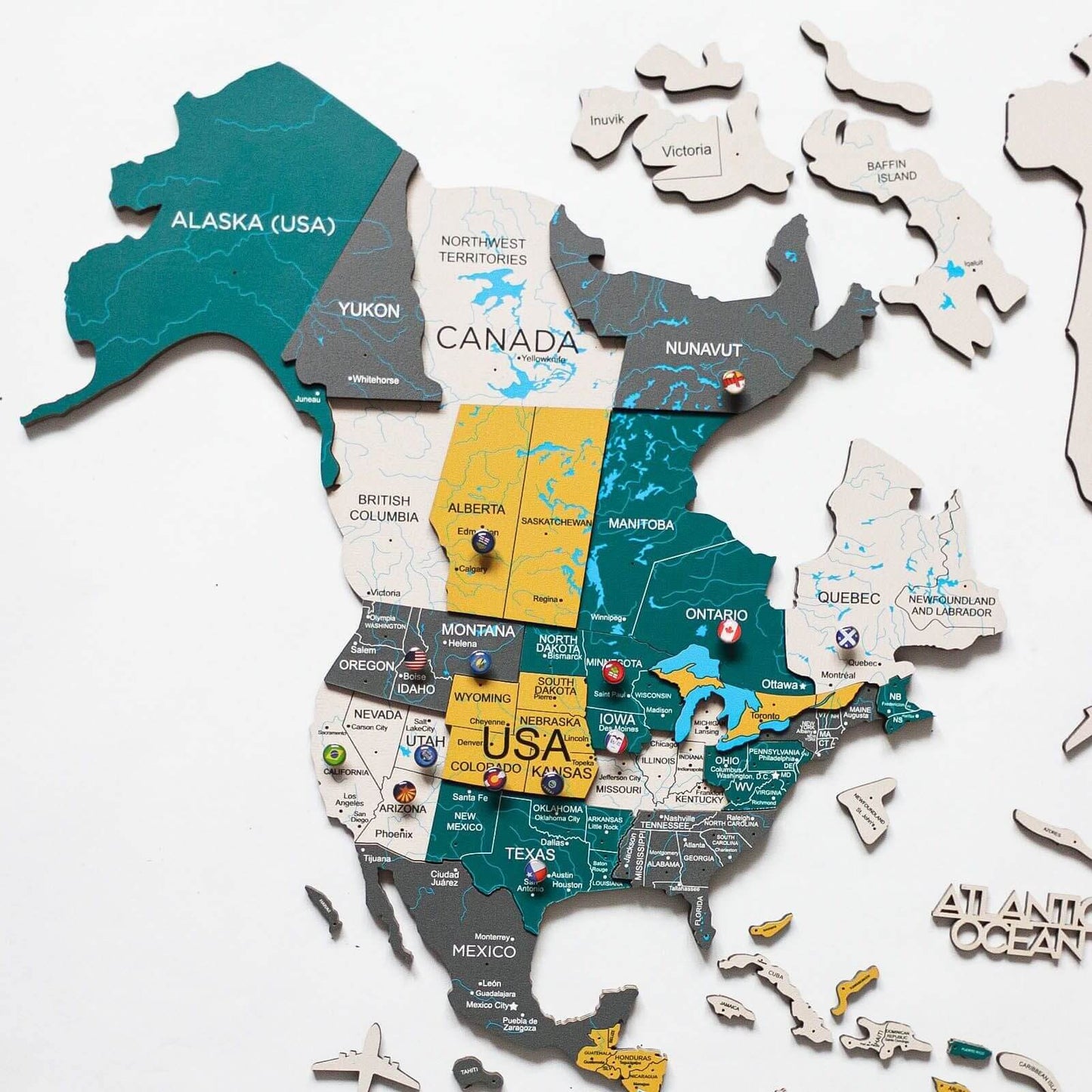 3D Wooden World Map Wall Art - Country