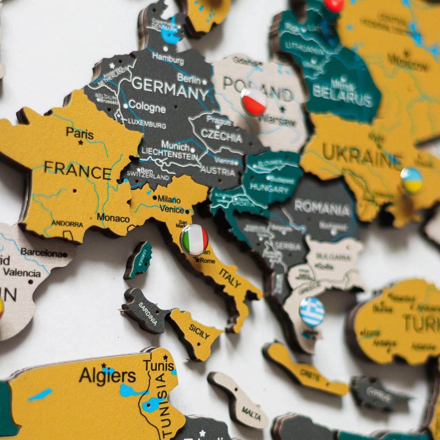 3D Wooden World Map Wall Art - Country