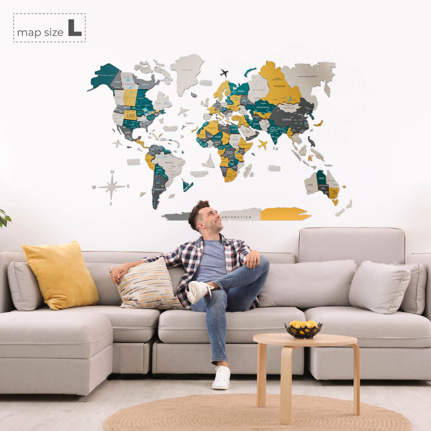 3D Wooden World Map Wall Art - Country