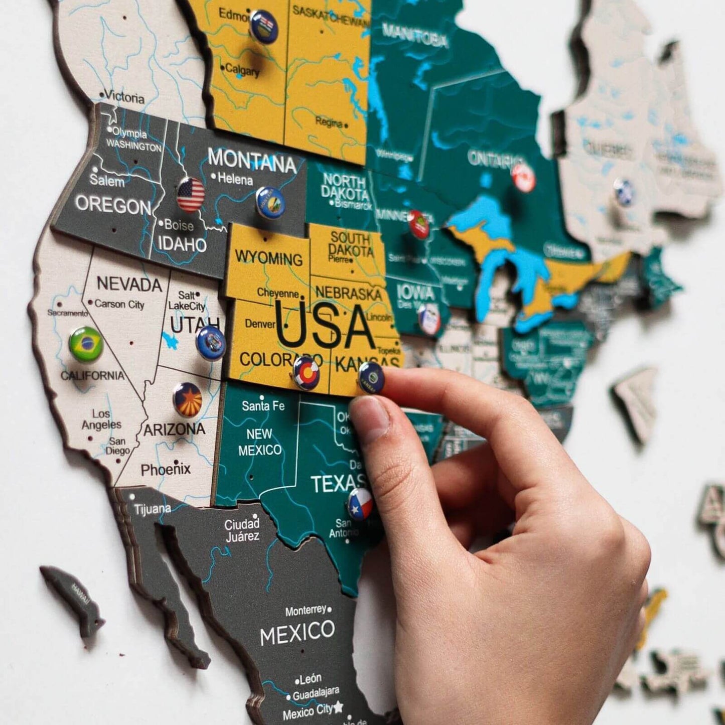 3D Wooden World Map Wall Art - Country