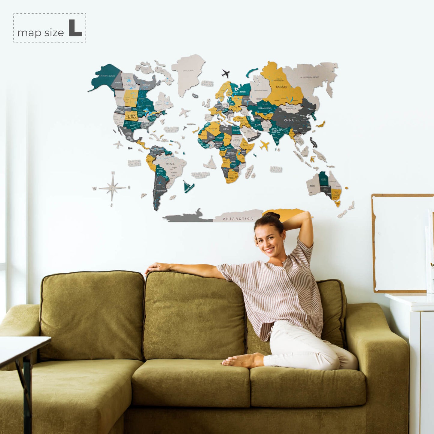 3D Wooden World Map Wall Art - Country