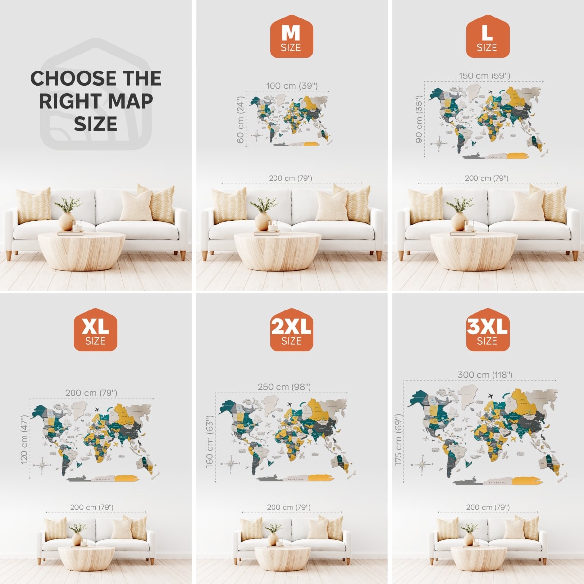 3D Wooden World Map Wall Art - Country