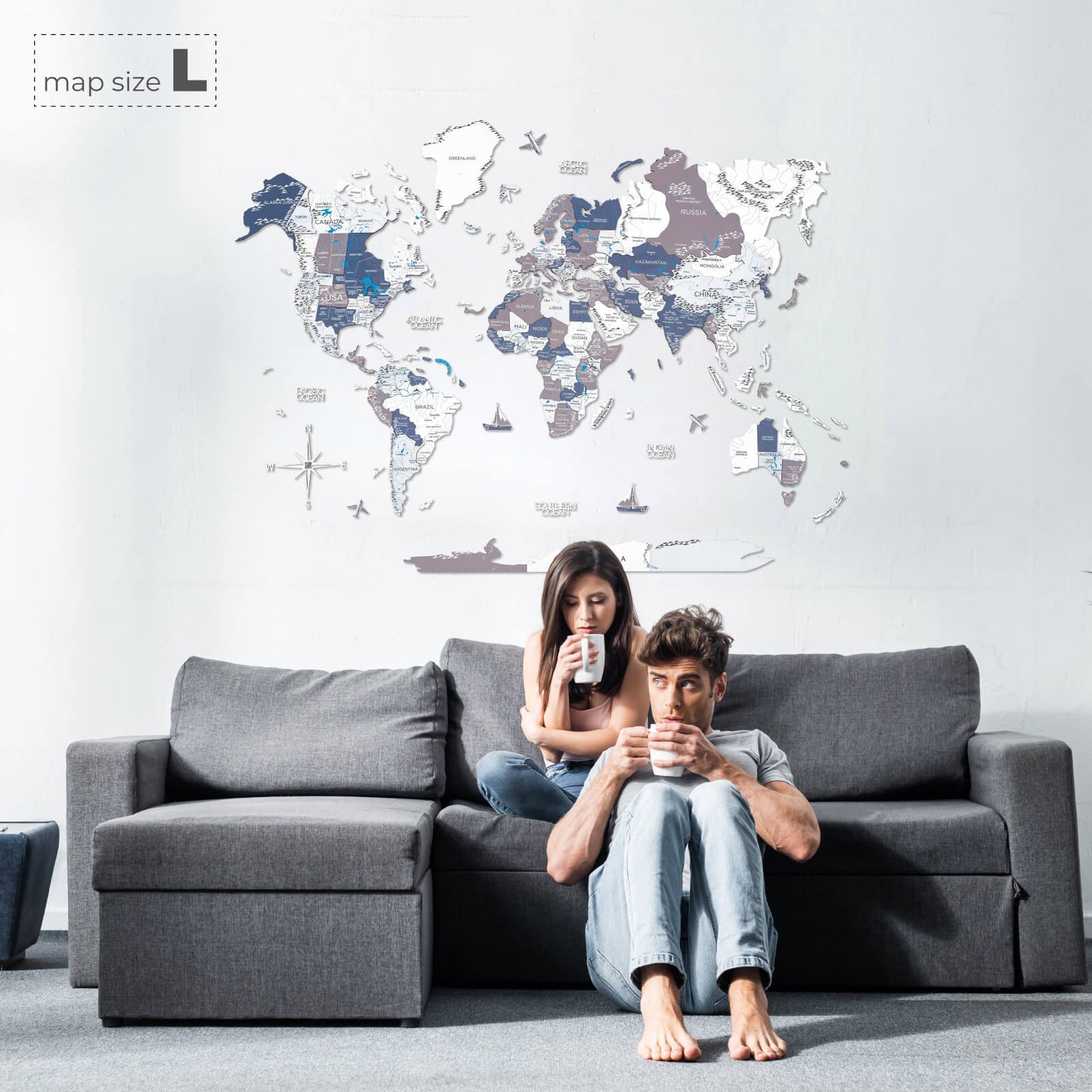 3D Wooden World Map Wall Art - Cruise