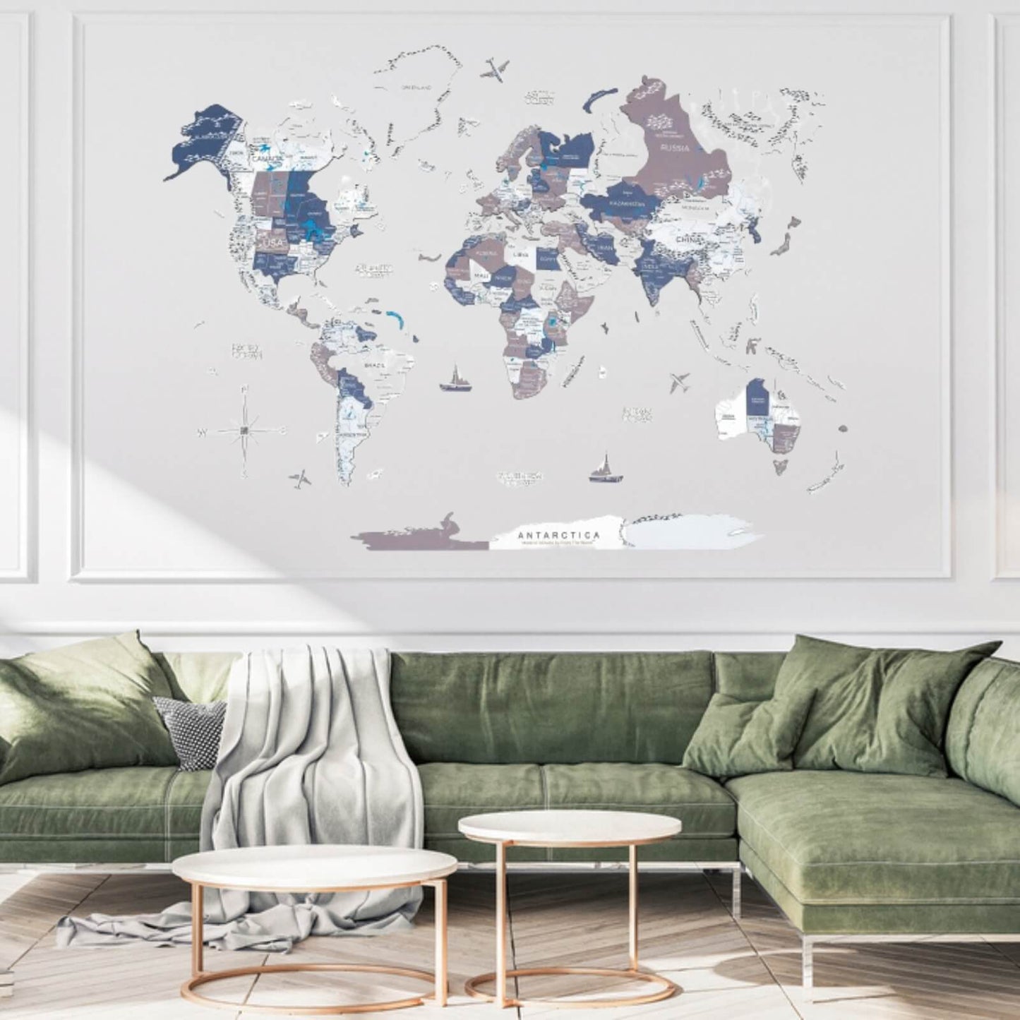 3D Wooden World Map Wall Art - Cruise