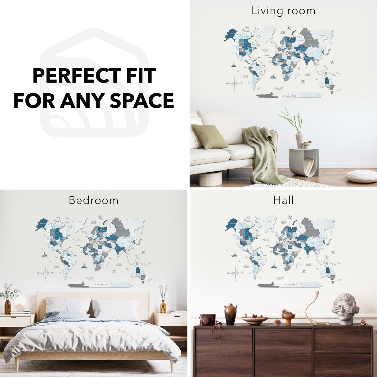 3D Wooden World Map Wall Art - Cruise