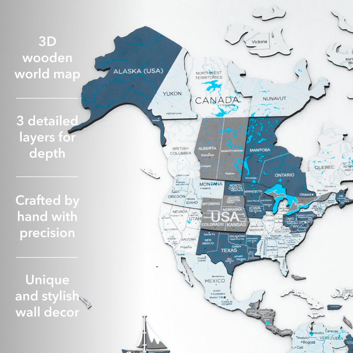 3D Wooden World Map Wall Art - Cruise